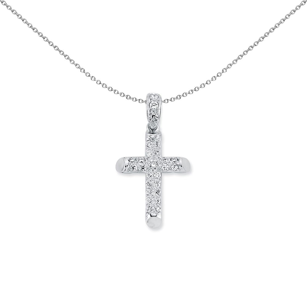 Sterling Silver  CZ 2 Row Pave Cross Pendant Necklace 36mm 18" - APX015