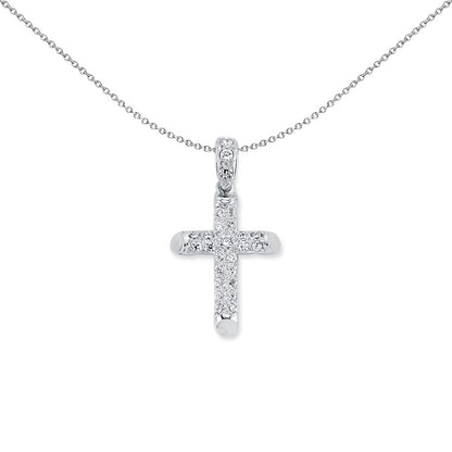 Sterling Silver  CZ 2 Row Pave Cross Pendant Necklace 36mm 18" - APX015