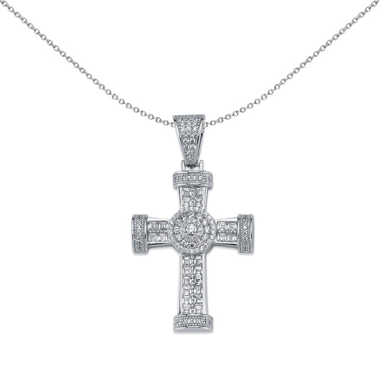 Silver  CZ Art Deco Armenian Cross Pendant Necklace 46mm 18'' - APX018