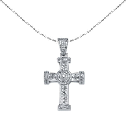 Silver  CZ Art Deco Armenian Cross Pendant Necklace 46mm - APX018