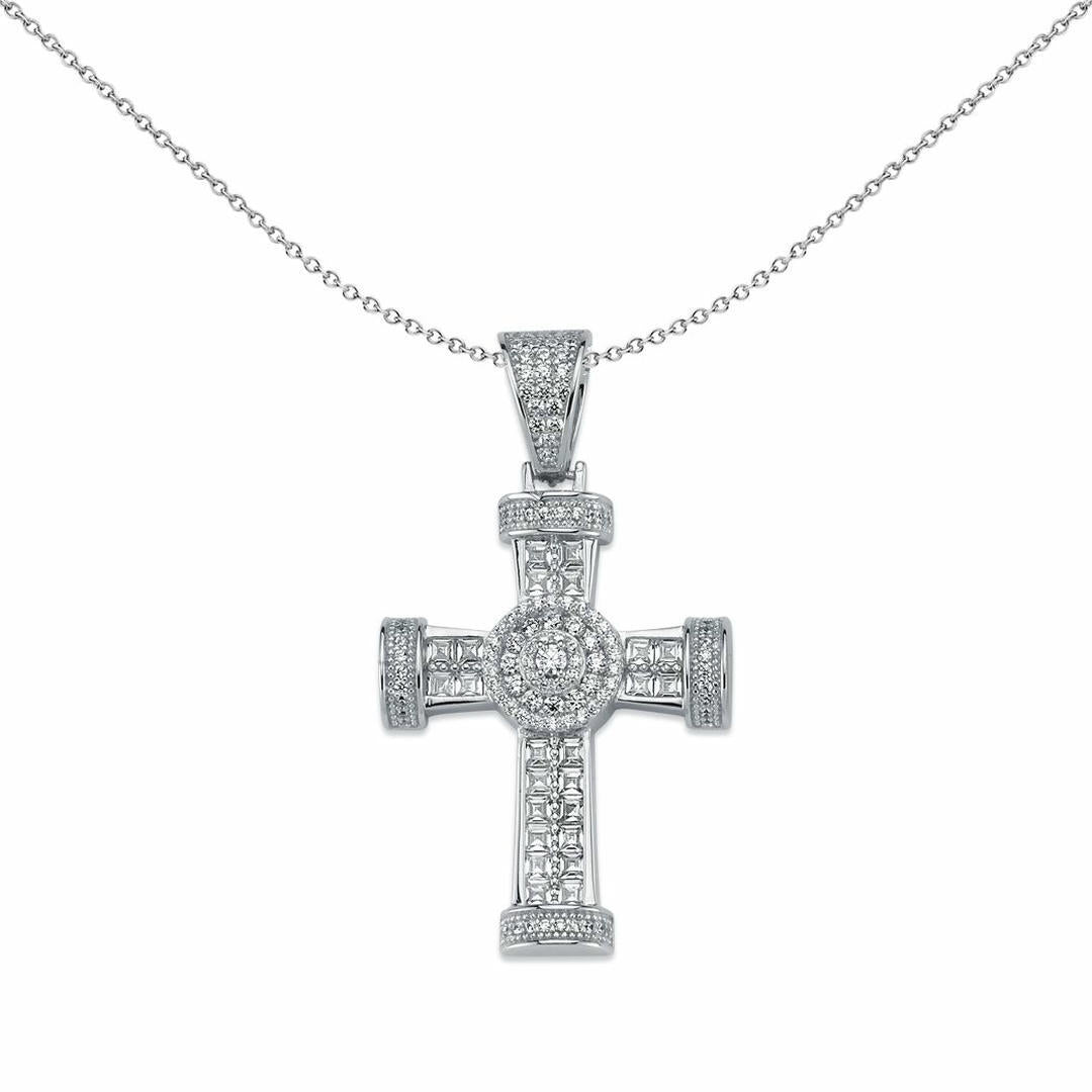 Silver  CZ Art Deco Armenian Cross Pendant Necklace 46mm 18" - APX018