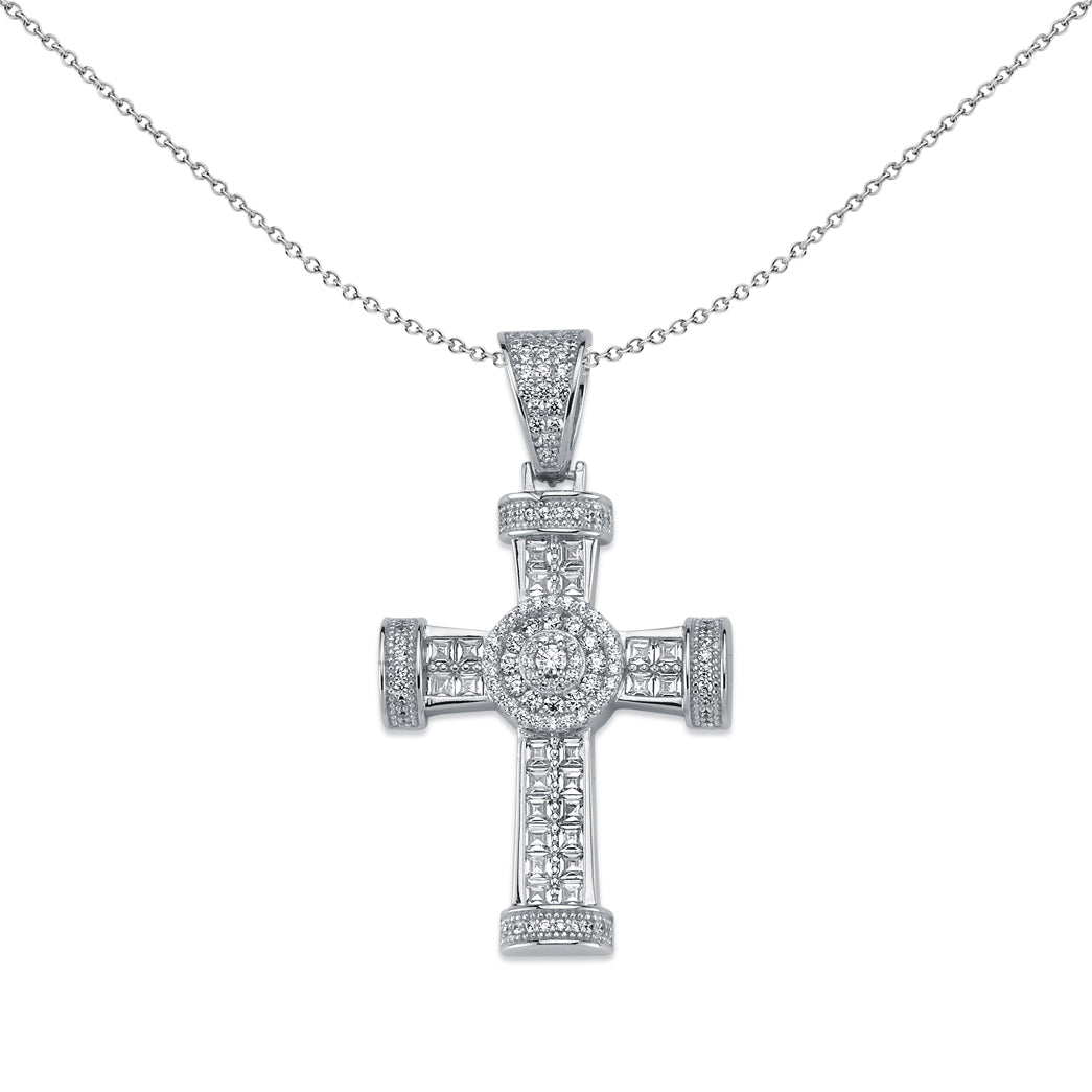 Silver  CZ Art Deco Armenian Cross Pendant Necklace 46mm 18" - APX018