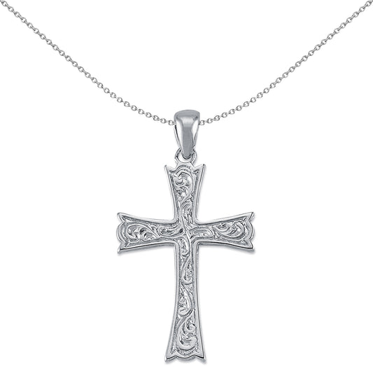 Sterling Silver  Carved Armeanian Cross Pendant Necklace 36mm 18" - APX021
