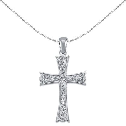 Sterling Silver  Carved Armenian Cross Pendant Necklace 36mm 18" - APX021