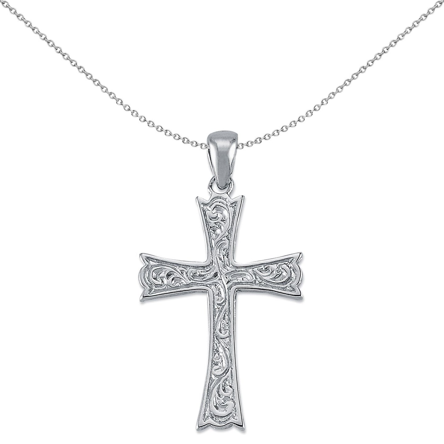 Sterling Silver  Carved Armenian Cross Pendant Necklace 36mm 18" - APX021