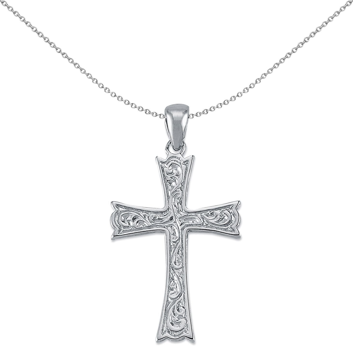 Sterling Silver  Carved Armenian Cross Pendant Necklace 36mm - APX021