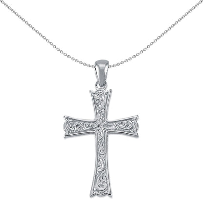 Sterling Silver  Carved Armenian Cross Pendant Necklace 36mm - APX021