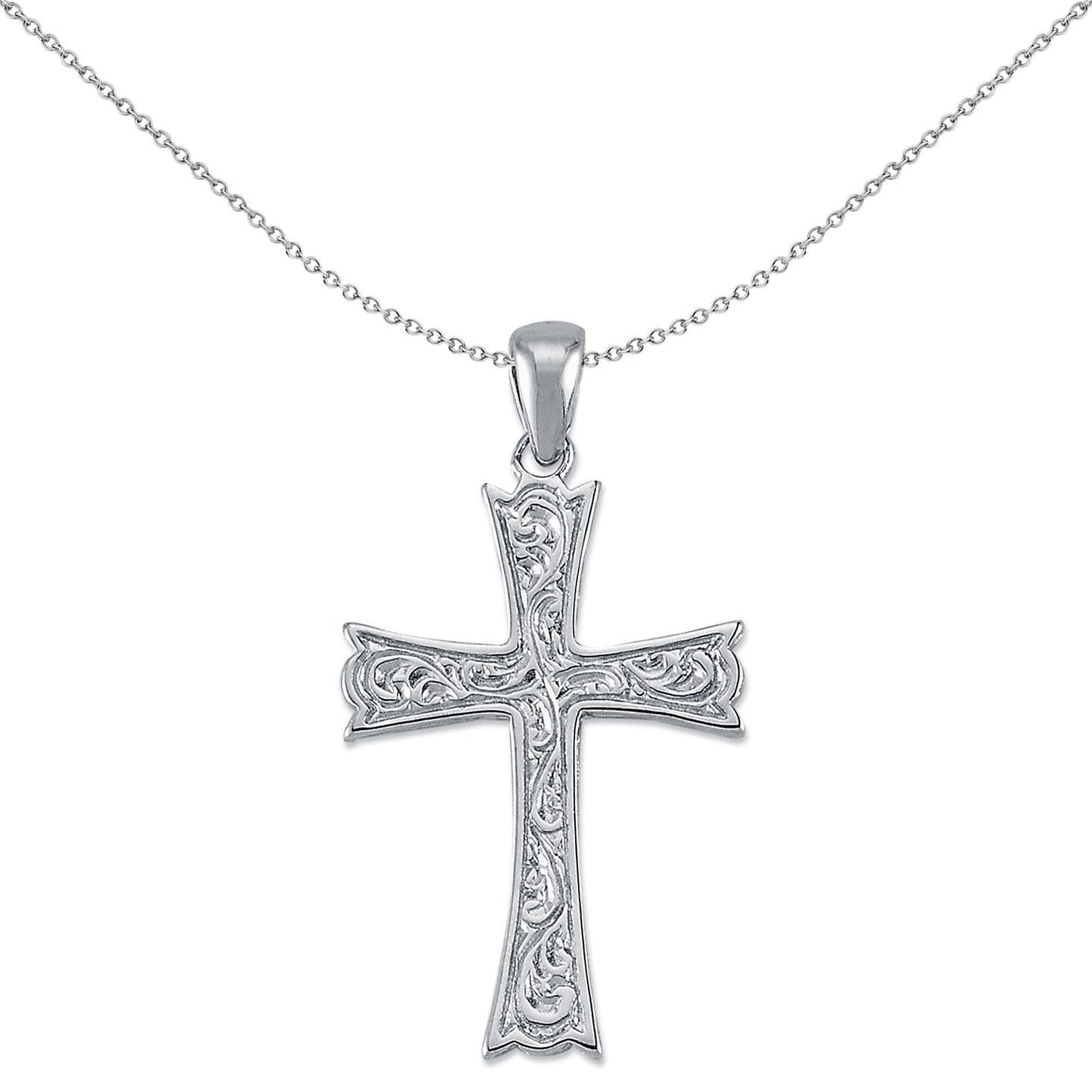 Sterling Silver  Carved Armenian Cross Pendant Necklace 36mm - APX021