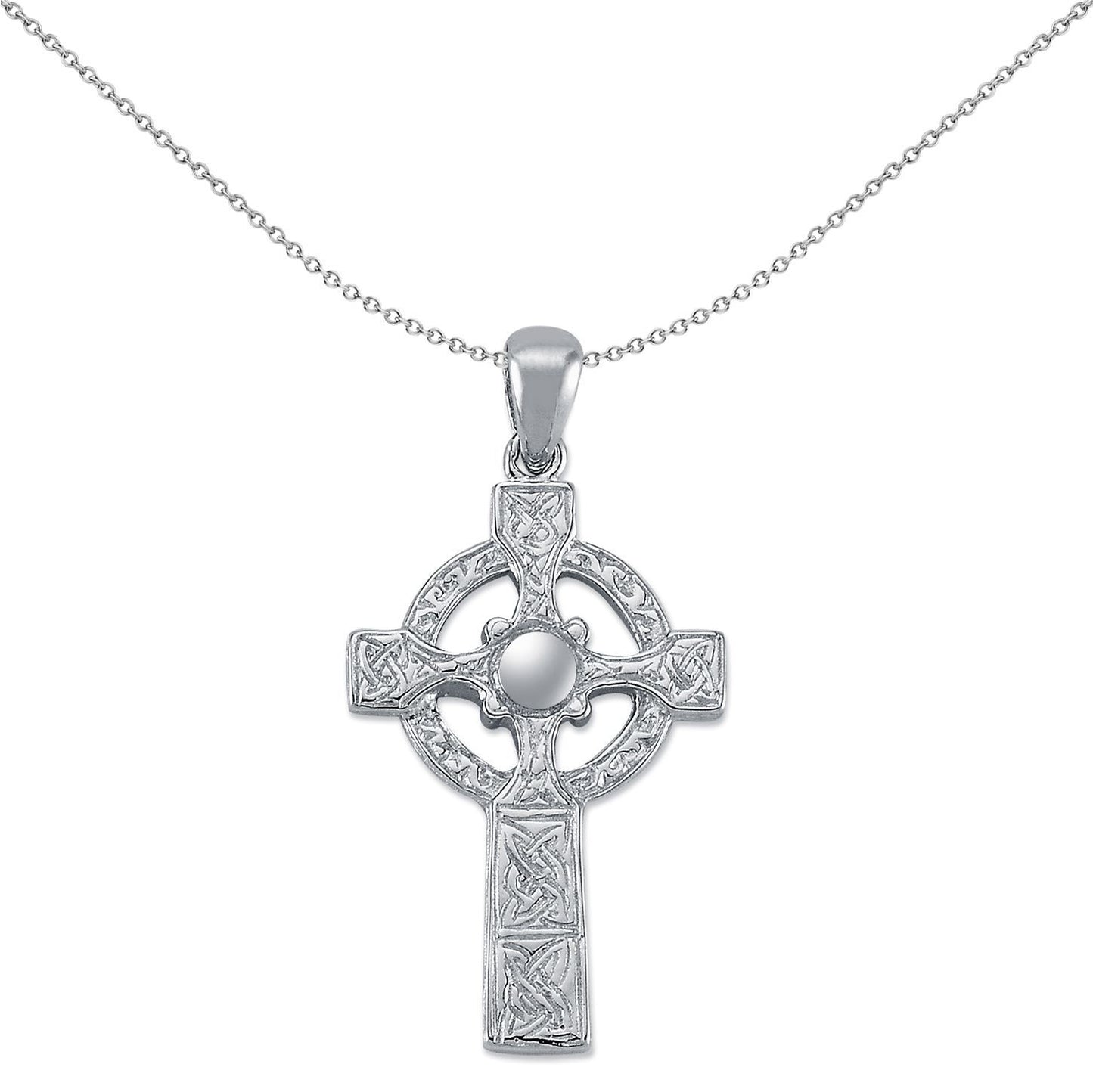 Sterling Silver  Celtic Knot Cross Pendant Necklace 41mm - APX022