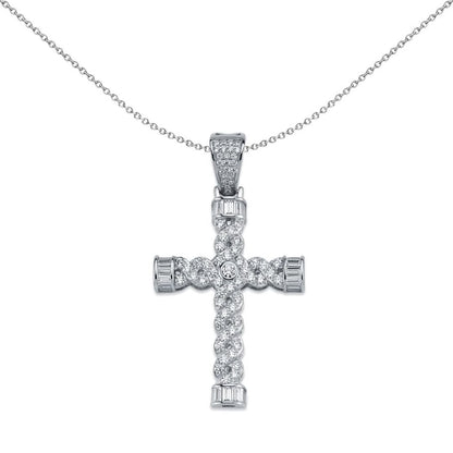 Sterling Silver  CZ Platted Twist Cross Pendant Necklace 49mm - APX023