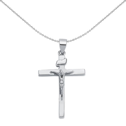 Unisex Rhodium Silver  Crucifix Cross Pendant Necklace 36mm 18" - APX025
