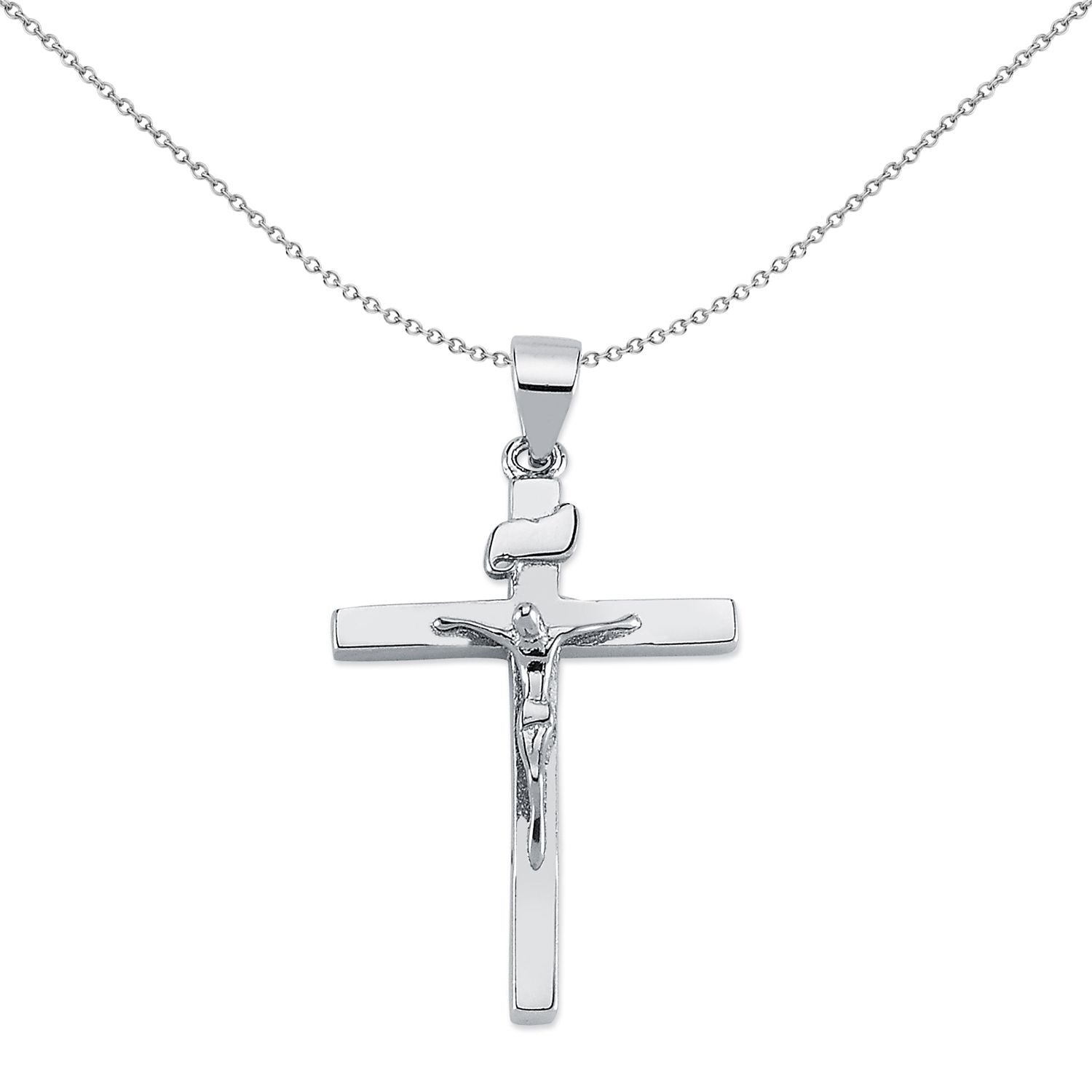 Unisex Rhodium Silver  Crucifix Cross Pendant Necklace 36mm - APX025