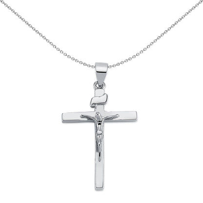 Unisex Rhodium Silver  Crucifix Cross Pendant Necklace 36mm - APX025