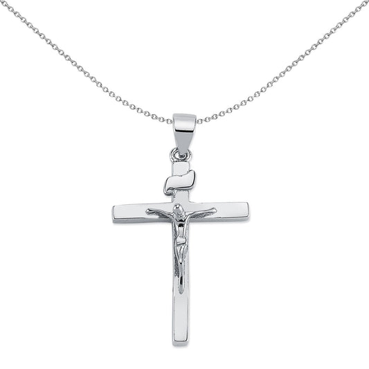Unisex Rhodium Silver  Crucifix Cross Pendant Necklace 36mm - APX025