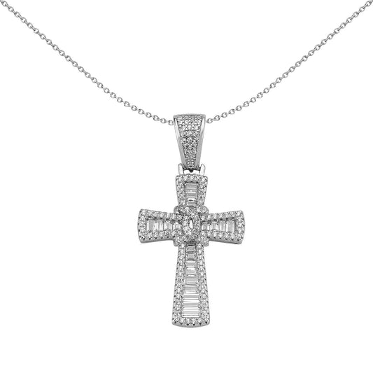 Silver  Baguette CZ Graduating Byzantine C Knot Cross Pendant - APX032