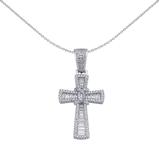 Silver  Baguette CZ Graduating Byzantine C Knot Cross Pendant - APX032