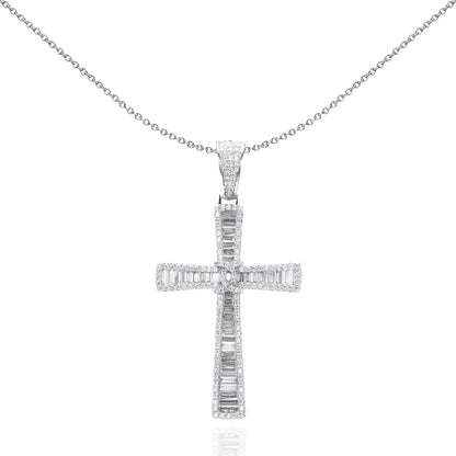 Silver  Baguette CZ Graduating Byzantine C Knot Cross Pendant - APX033