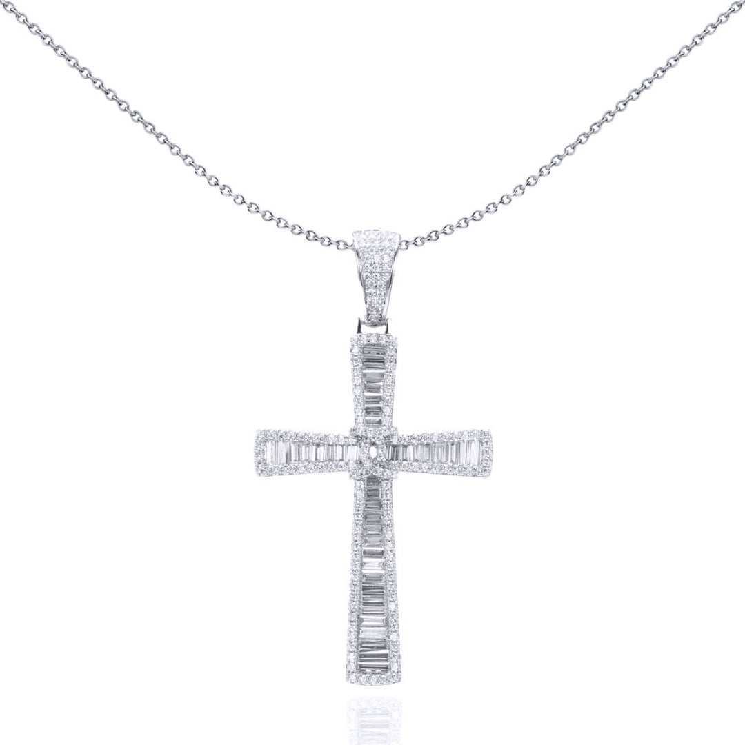 Silver  Baguette CZ Graduating Byzantine C Knot Cross Pendant - APX033