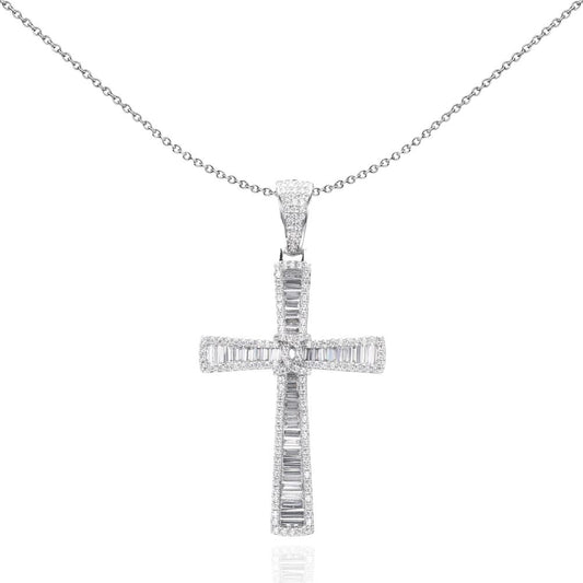 Silver  Baguette CZ Graduating Byzantine C Knot Cross Pendant - APX033