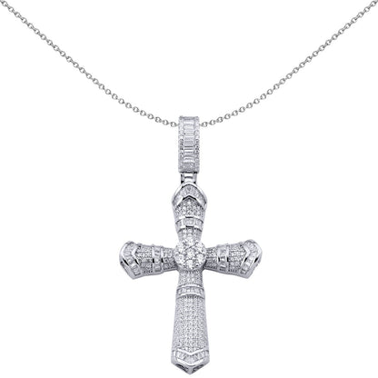 Sterling Silver  Baguette CZ Boomerang Byzantine Cross Pendant - APX036