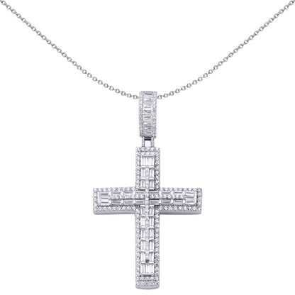 Sterling Silver  Baguette CZ 3 Tier Brick Art Deco Cross Pendant - APX037