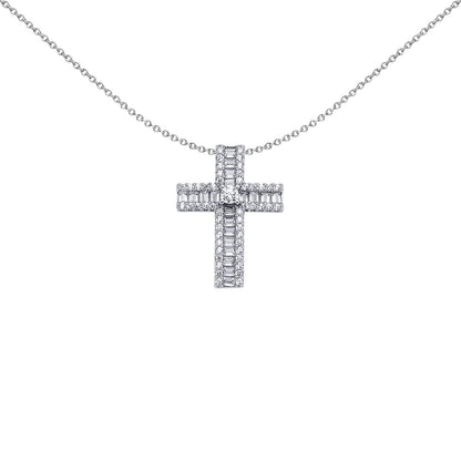 Sterling Silver  Baguette CZ Art Deco Solitaire Cross Pendant - APX040