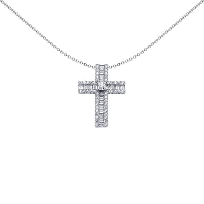 Sterling Silver  Baguette CZ Art Deco Solitaire Cross Pendant - APX040