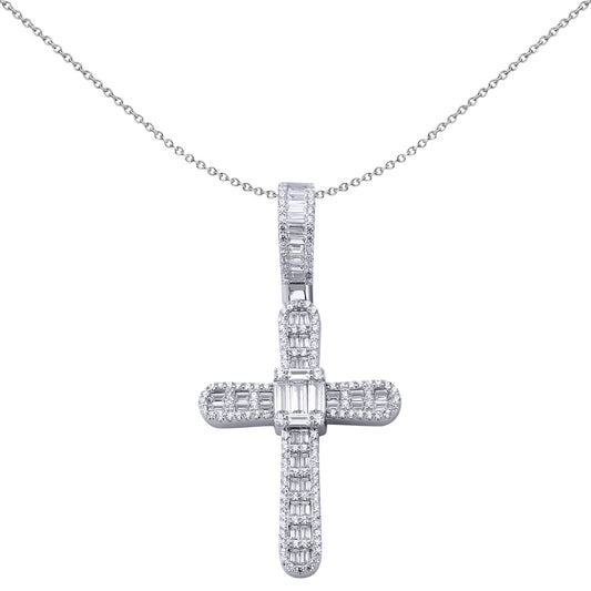 Sterling Silver  CZ Art Deco Loop Arch Paperclip Cross Pendant - APX042