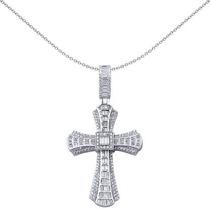 Sterling Silver  CZ Art Deco Byzantine Perspective Cross Pendant - APX043