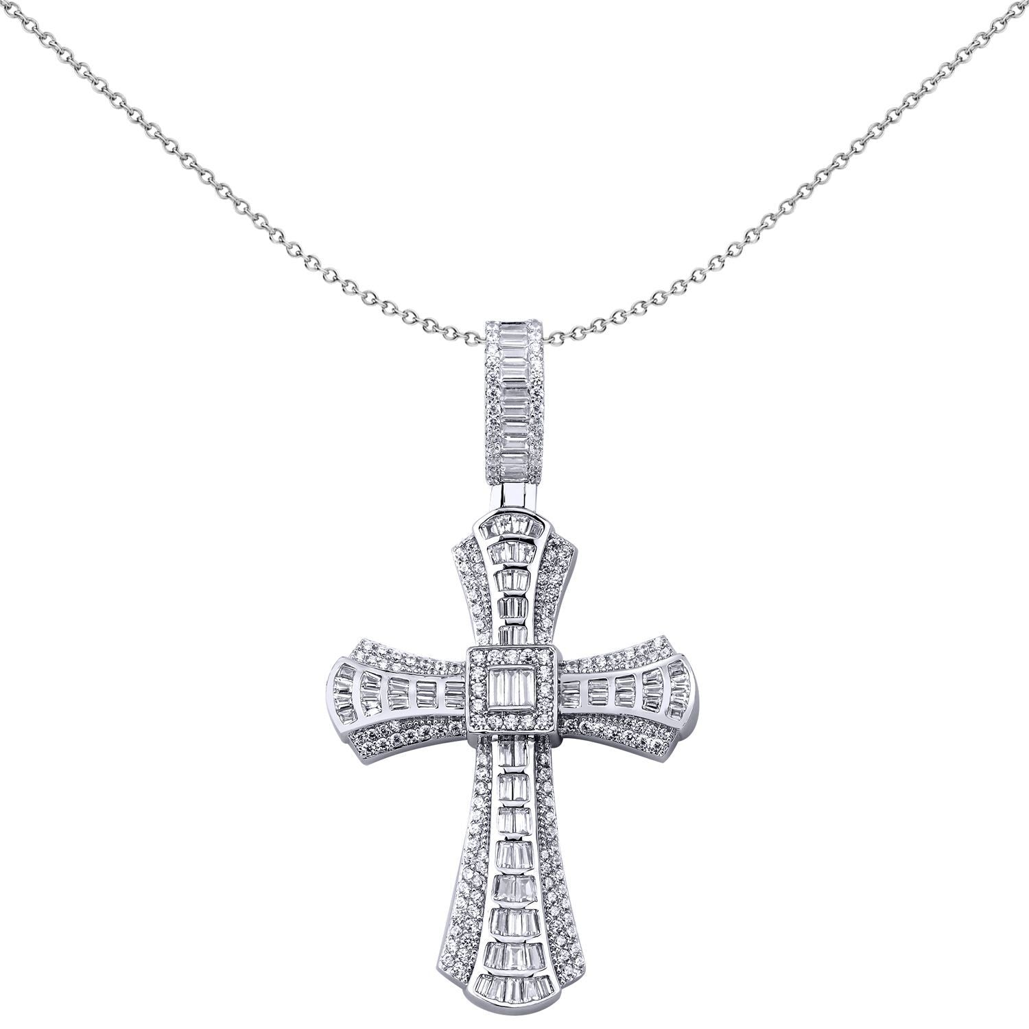 Sterling Silver  CZ Art Deco Byzantine Perspective Cross Pendant - APX043