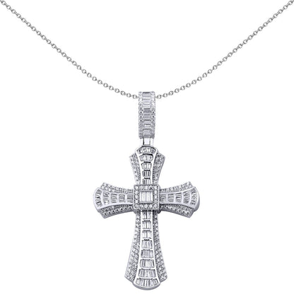 Sterling Silver  CZ Art Deco Byzantine Perspective Cross Pendant - APX043