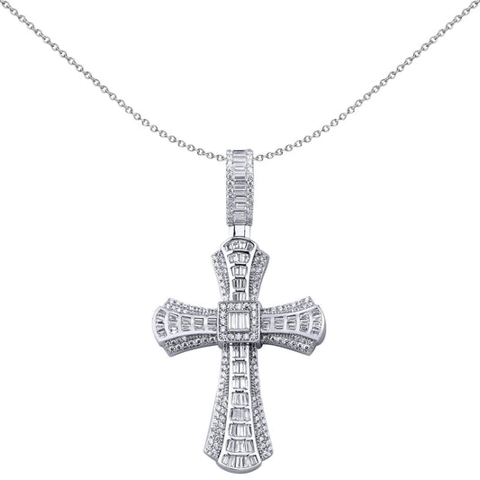 Sterling Silver  CZ Art Deco Byzantine Perspective Cross Pendant - APX043