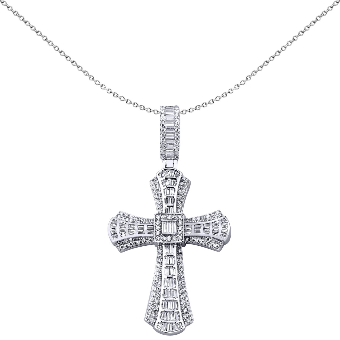 Sterling Silver  CZ Art Deco Byzantine Perspective Cross Pendant - APX043