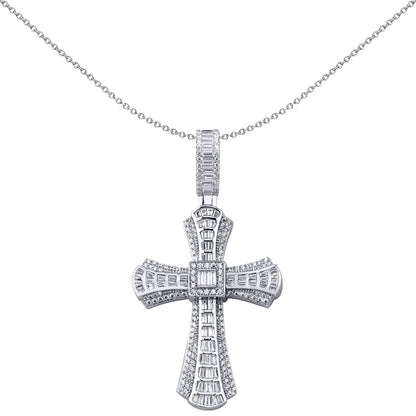 Sterling Silver  CZ Art Deco Byzantine Perspective Cross Pendant - APX043