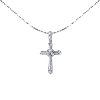 Sterling Silver  CZ 3D Isometric Art Deco Prism Kiss Cross Pendant - APX044