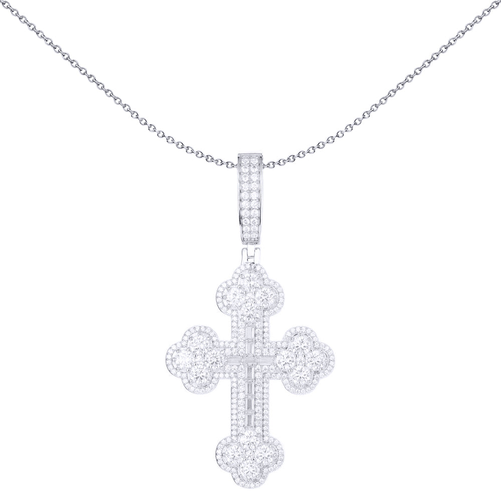 Unisex Silver  Baguette CZ Greek Baptismal Cross Pendant ½oz - APX050