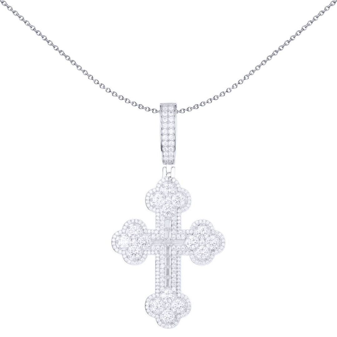 Unisex Silver  Baguette CZ Greek Baptismal Cross Pendant ½oz - APX050