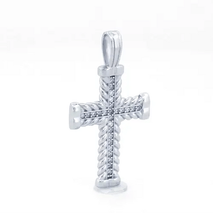 Unisex Silver  Round CZ Rope Edge Collared Cross Pendant - APX053