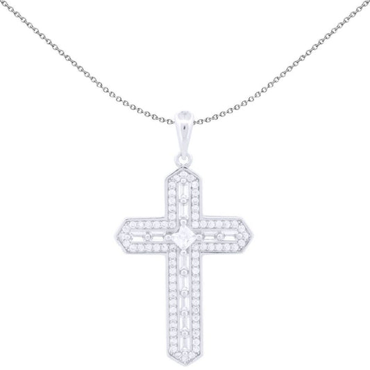 Unisex Silver  Princess CZ Ancrusted Arrowhead Cross Pendant - APX057