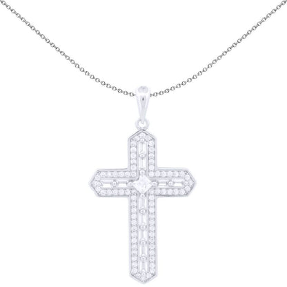 Unisex Silver  Princess CZ Ancrusted Arrowhead Cross Pendant - APX057