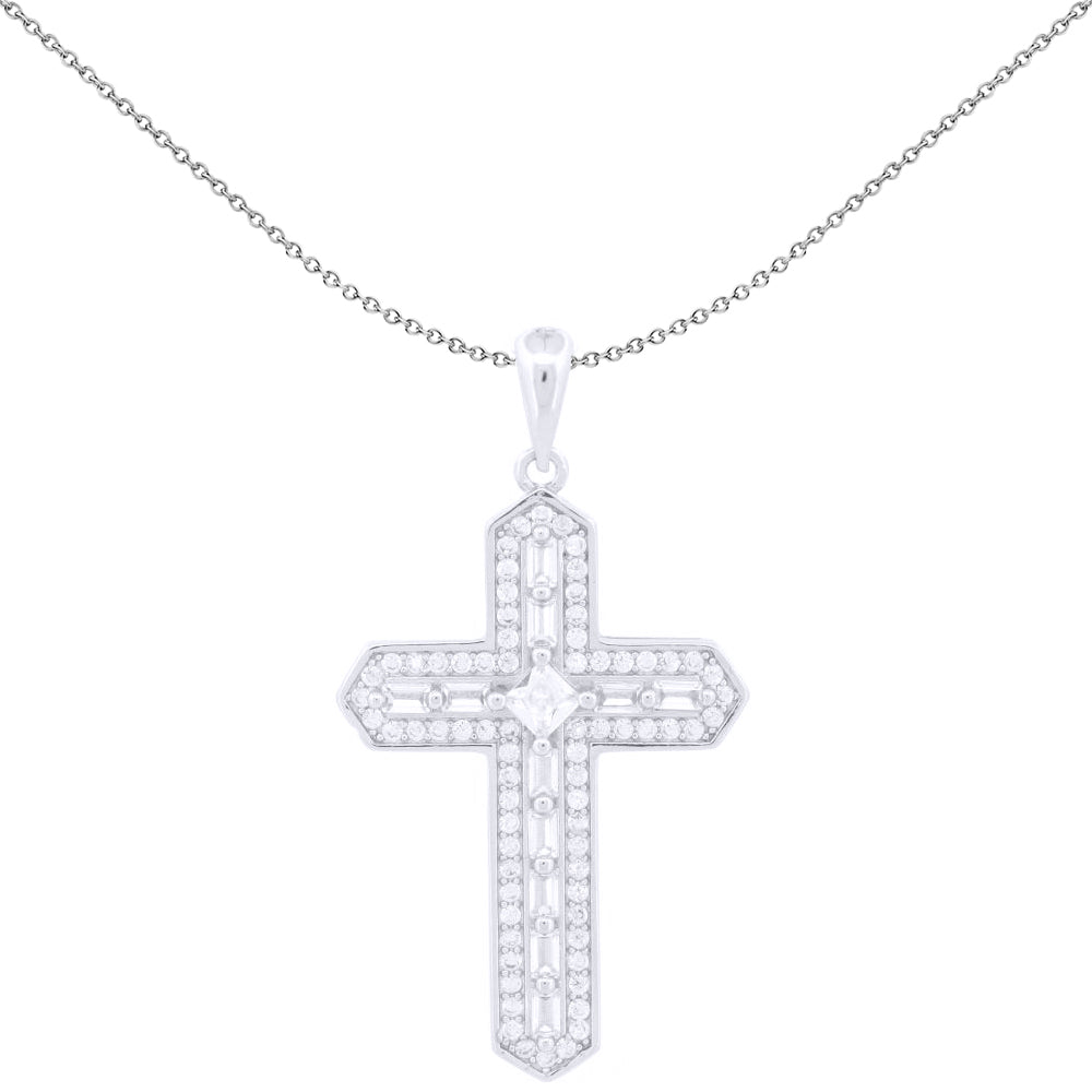 Unisex Silver  Princess  CZ Ancrusted Arrowhead Cross Pendant - APX057