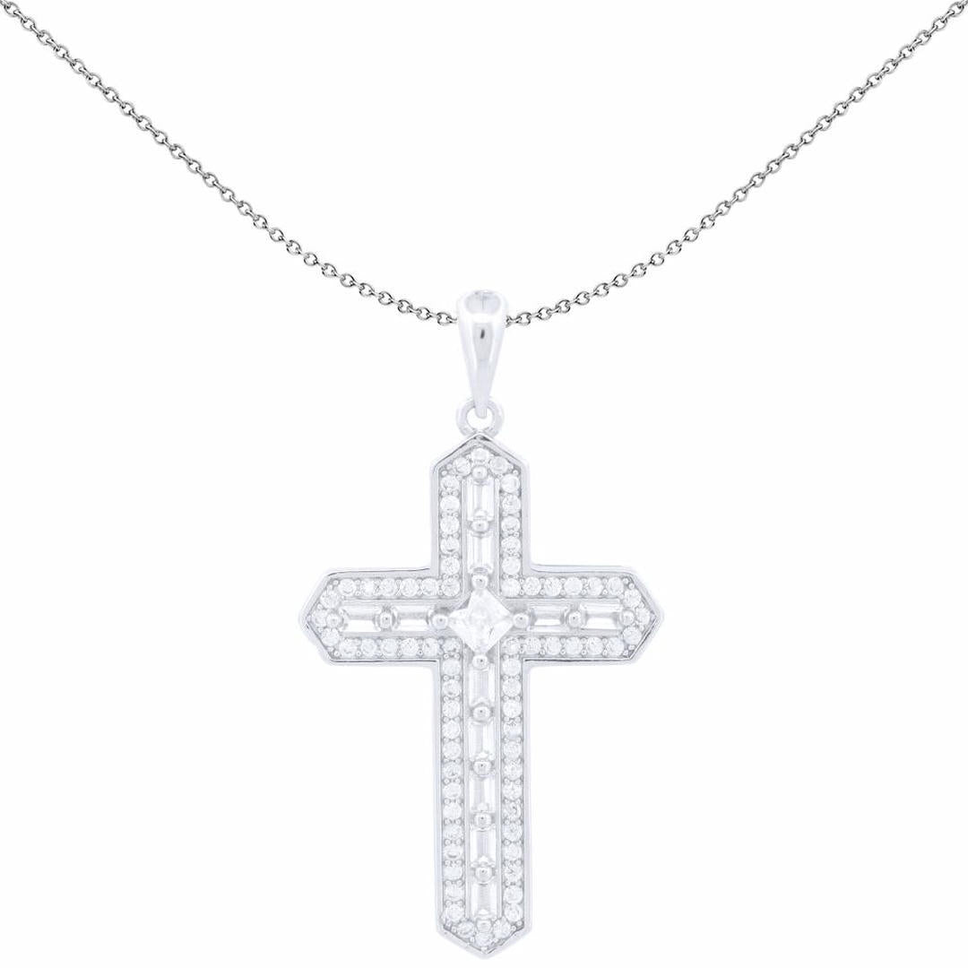 Unisex Silver  Princess CZ Ancrusted Arrowhead Cross Pendant - APX057