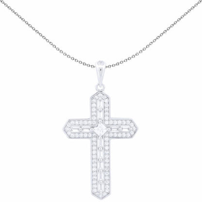 Unisex Silver  Princess CZ Ancrusted Arrowhead Cross Pendant - APX057