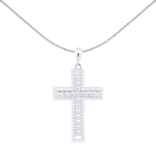 Unisex Silver  Round CZ Encrusted Latin Cross Pendant - APX060