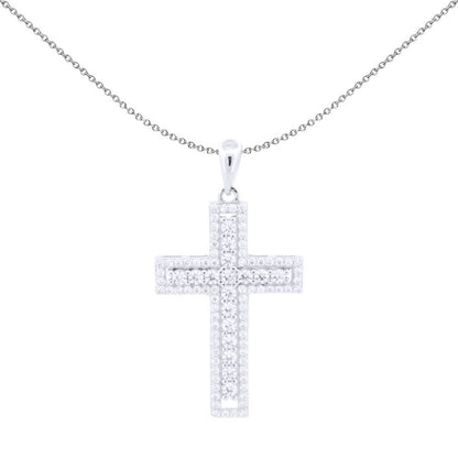 Unisex Silver  Round CZ Encrusted Latin Cross Pendant - APX060