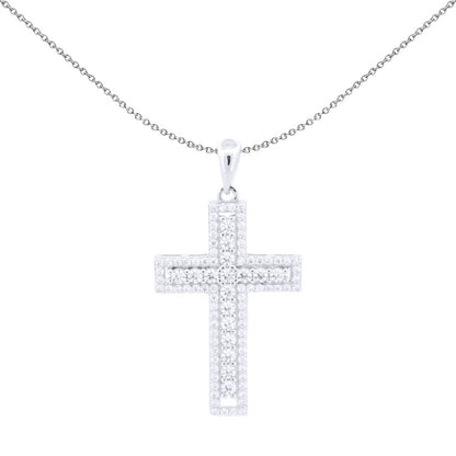 Unisex Silver  Round CZ Encrusted Latin Cross Pendant - APX060