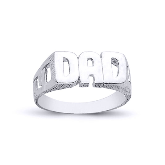 Mens Rhodium Plated Silver  DAD Signet ID Ring 8mm - ARN004