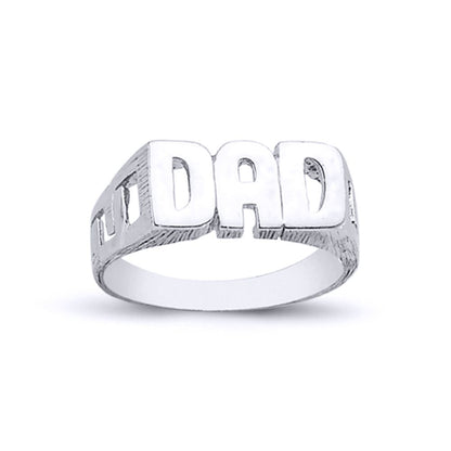 Mens Rhodium Plated Silver  DAD Signet ID Ring 8mm - ARN004