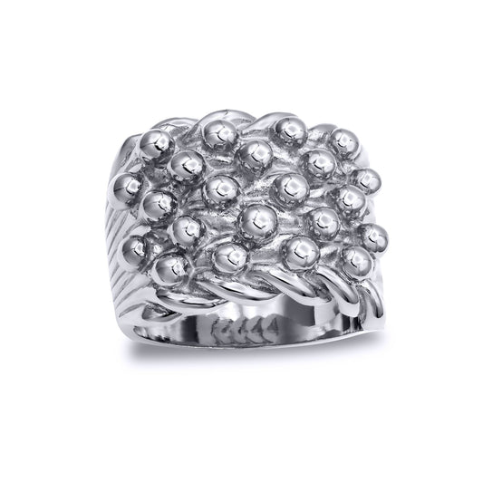 Mens Silver  III 5 Row King George III Keeper Guard Ring 20mm - ARN014