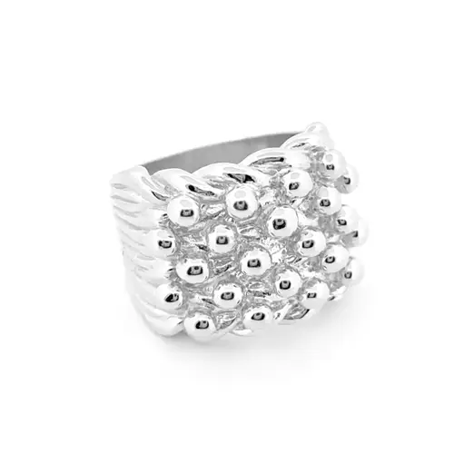 Mens Silver  III 5 Row King George III Keeper Guard Ring 20mm - ARN014